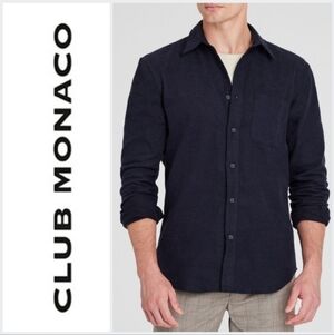 Club Monaco Button Down Collar Double-Faced Cotton Flannel Shirt, Navy